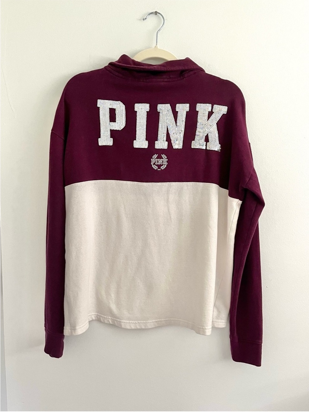 Victoria’s Secret PINK Sequin 1/4 Zip Pullover Sweatshirt Retro Preppy Lounge M